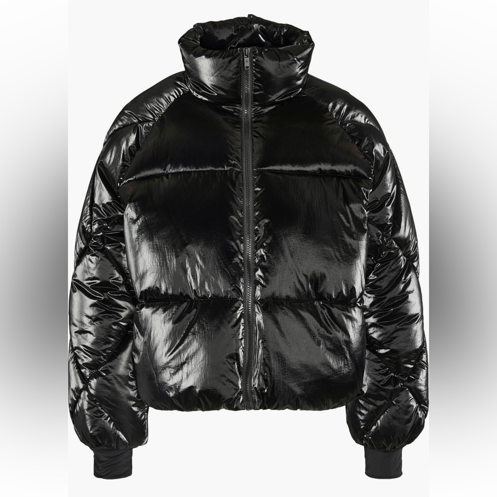 Noisy may Black Glossy Puffer Coat with High Collar